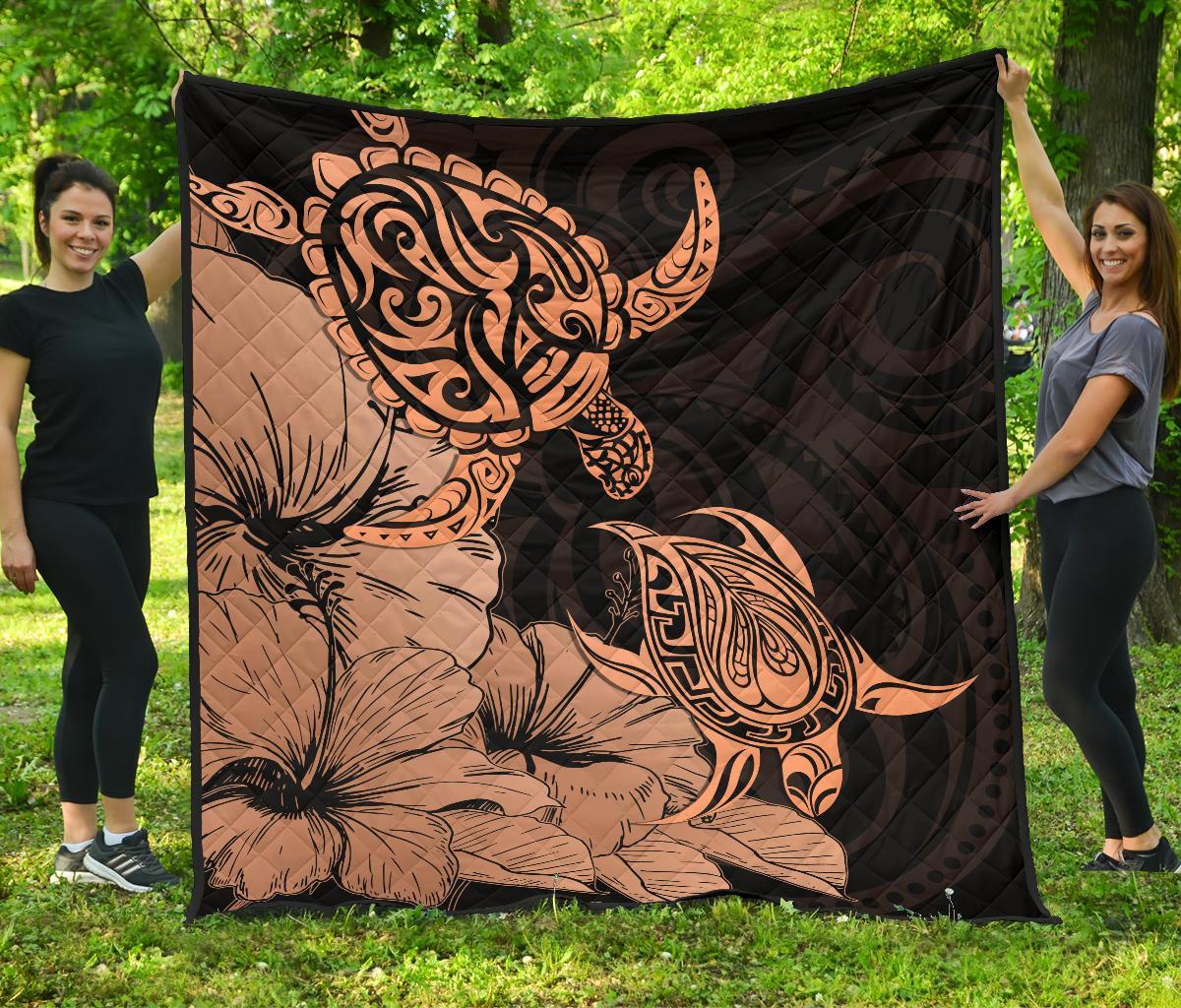 Hawaii Turtle Premium Quilt Polynesian Hibiscus Art Orange AH Orange - Polynesian Pride