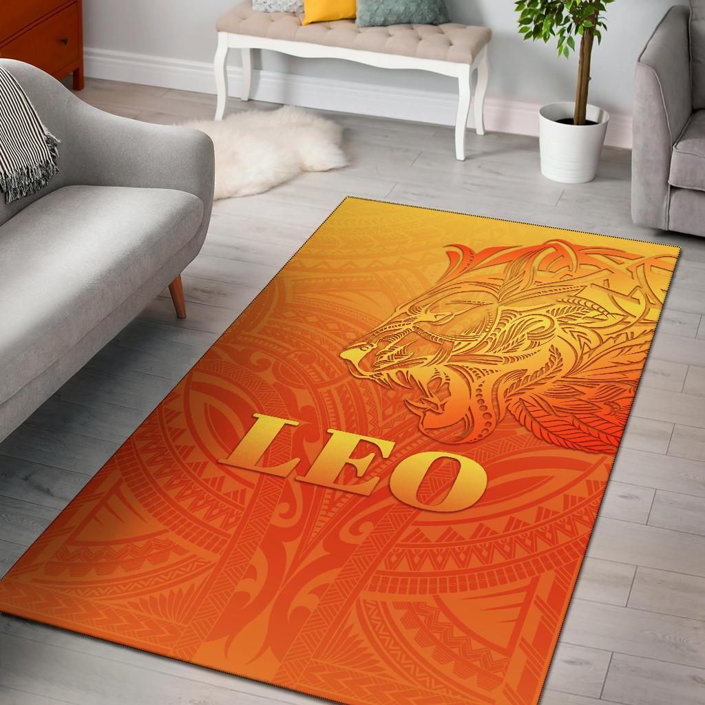 Sun In Leo Zodiac Area Rug Polynesian Tattoo Simple - Orange Orange - Polynesian Pride
