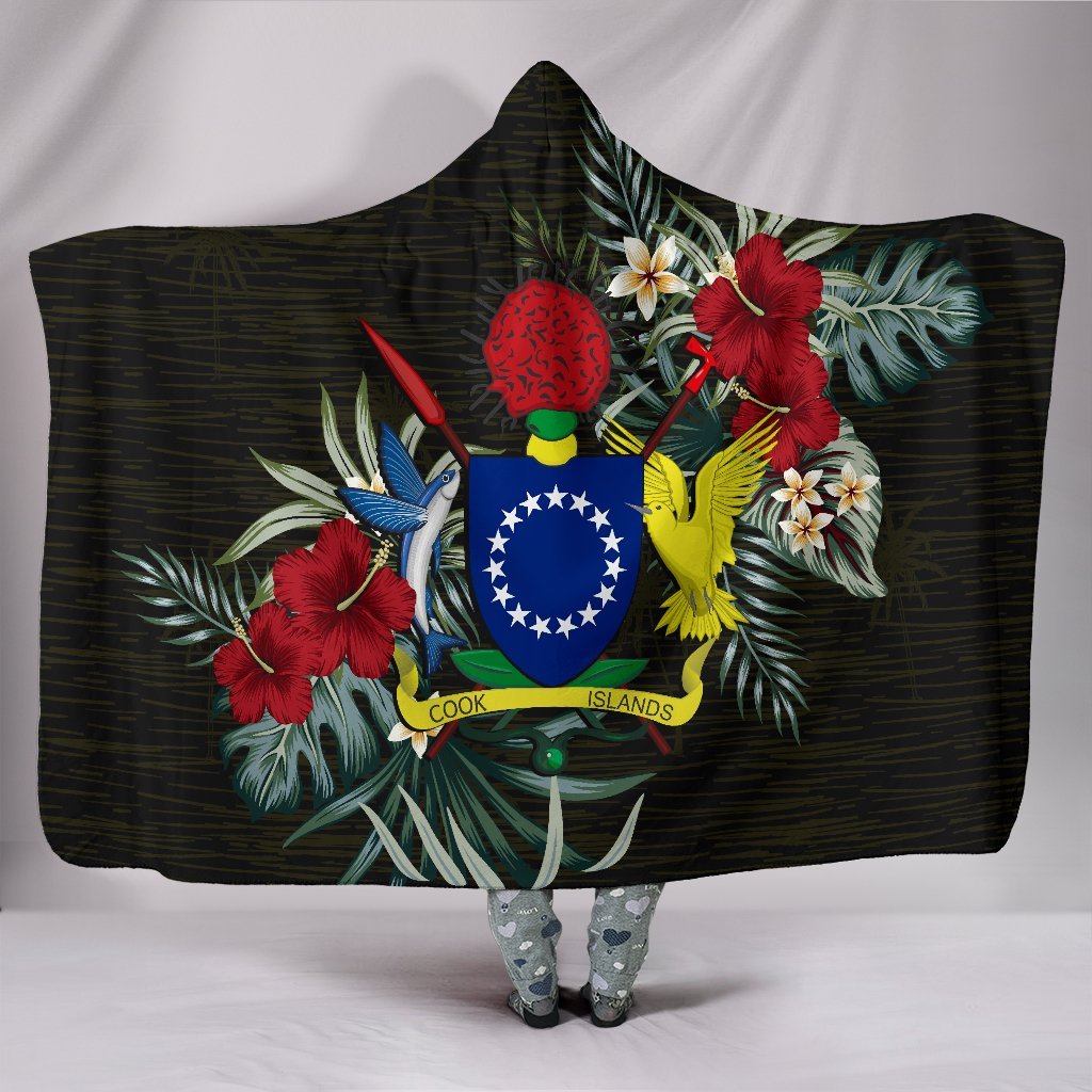 Cook Islands Hibiscus Hooded Blanket Hooded Blanket White - Polynesian Pride