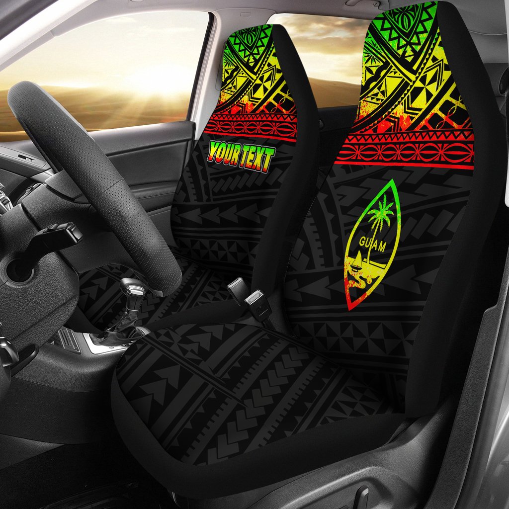 Guam Custom Personalised Car Seat Covers - Guam Coat Of Arms Polynesian Reggae Horizontal Universal Fit Black - Reggae - Polynesian Pride