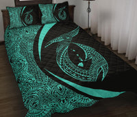Hawaii Fish Hook Polynesian Quilt Bed Set - Circle Style Turquoise - Polynesian Pride