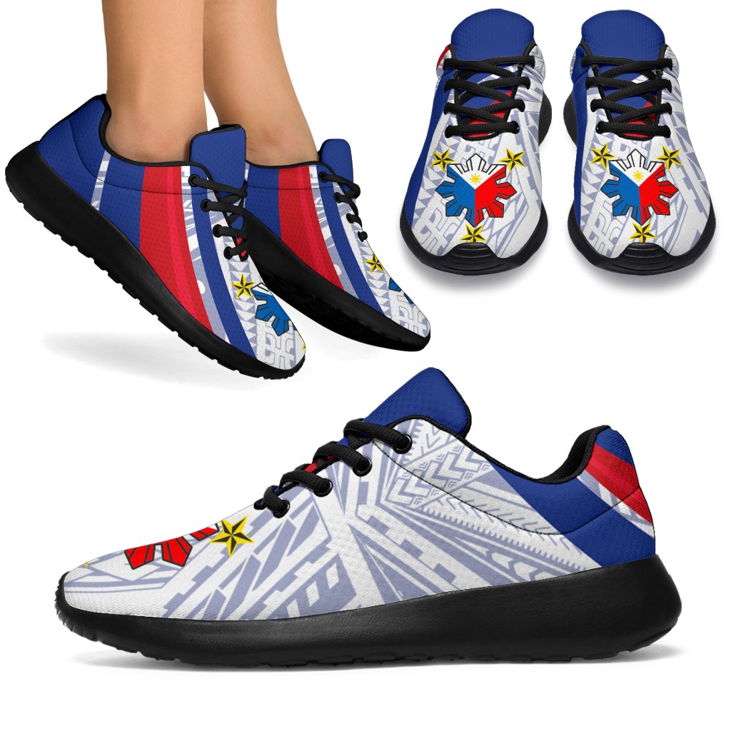 Philippines Sport Sneakers - Polynesian Pattern With Flag Black - Polynesian Pride