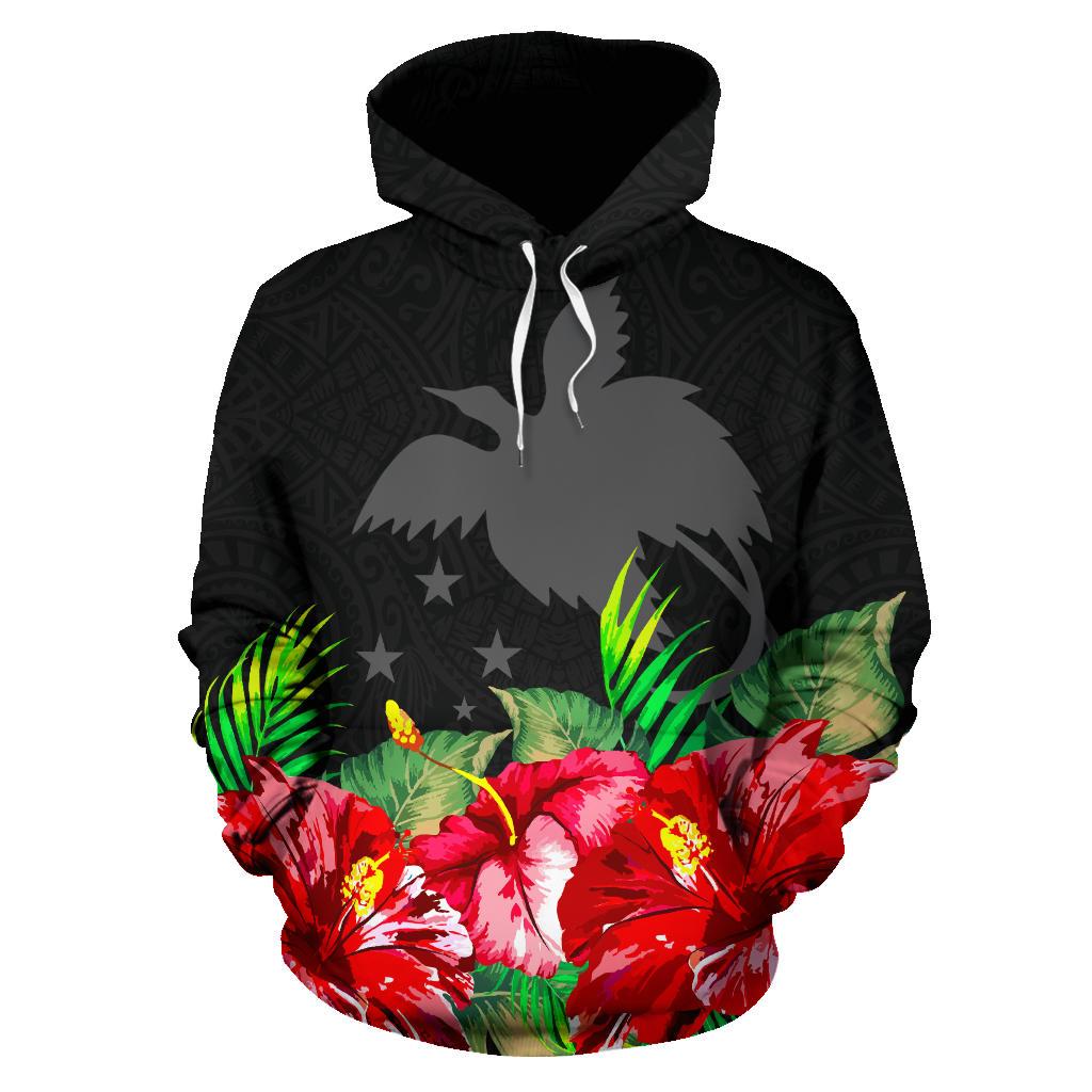Papua New Guinea Polynesian Hoodie Black Hibiscus - Polynesian Pride