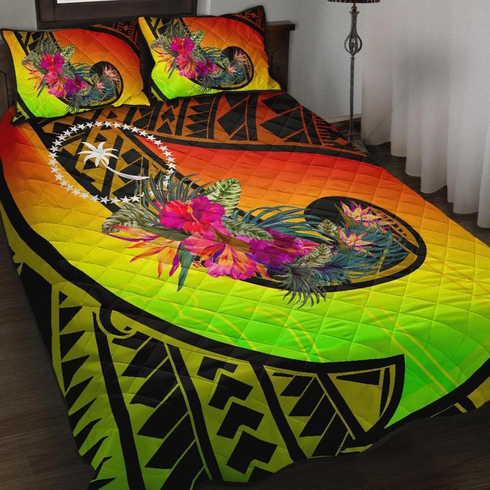 Chuuk Quilt Bed Set - Polynesian Hook And Hibiscus (Raggae) Raggae - Polynesian Pride