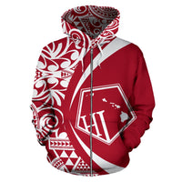 Hawaii Polynesian Zip up Hoodie Tribal White and Red Color Circle Style - Polynesian Pride