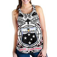 Samoa Women's Racerback Tank - Samoa Coat Of Arm, Polynesian Tattoo White,Black - Polynesian Pride