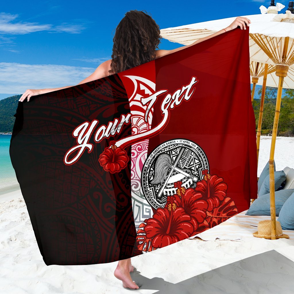 American Samoa Polynesian Custom Personalised Sarong - Coat Of Arm With Hibiscus One Style One Size Red - Polynesian Pride