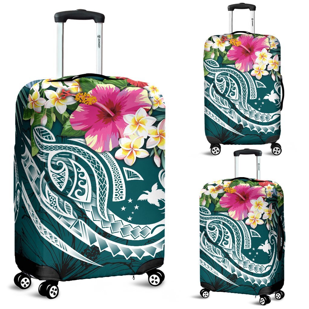 Papua New Guinea Polynesian Luggage Covers - Summer Plumeria (Turquoise) - Polynesian Pride