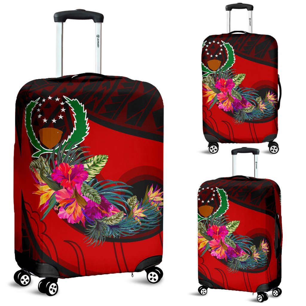 Pohnpei Luggage Covers - Polynesian Hook And Hibiscus (Red) - Polynesian Pride