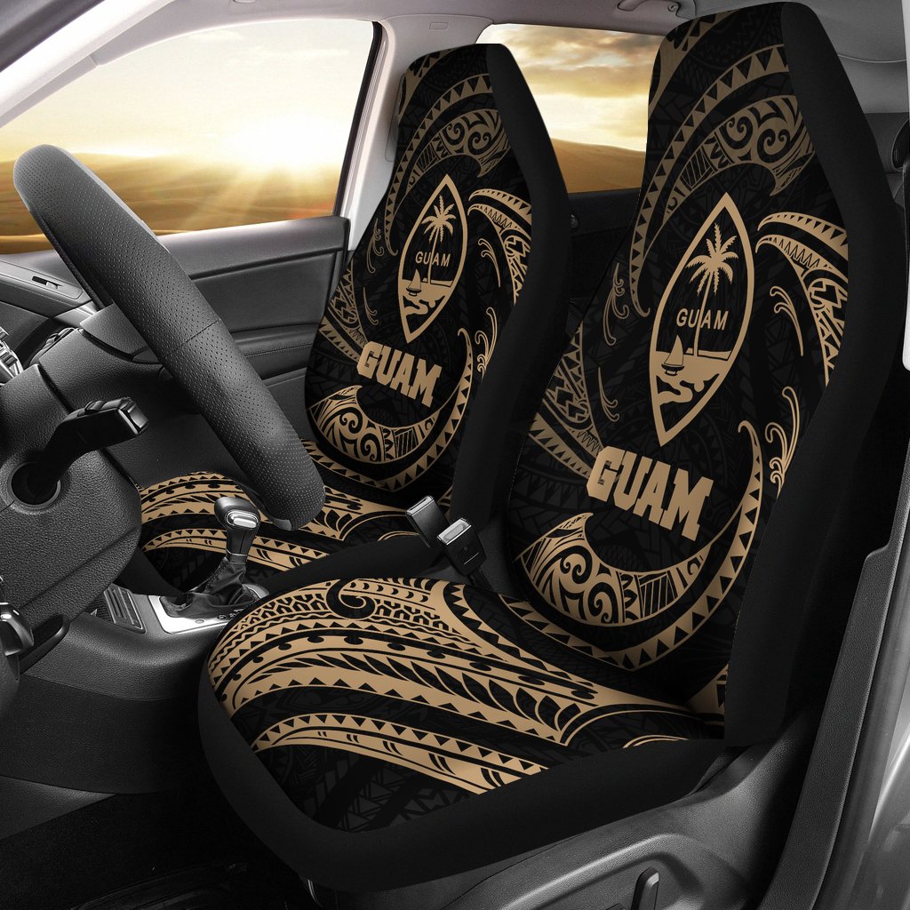 Guam Polynesian Car Seat Covers - Gold Tribal Wave Universal Fit Gold - Polynesian Pride