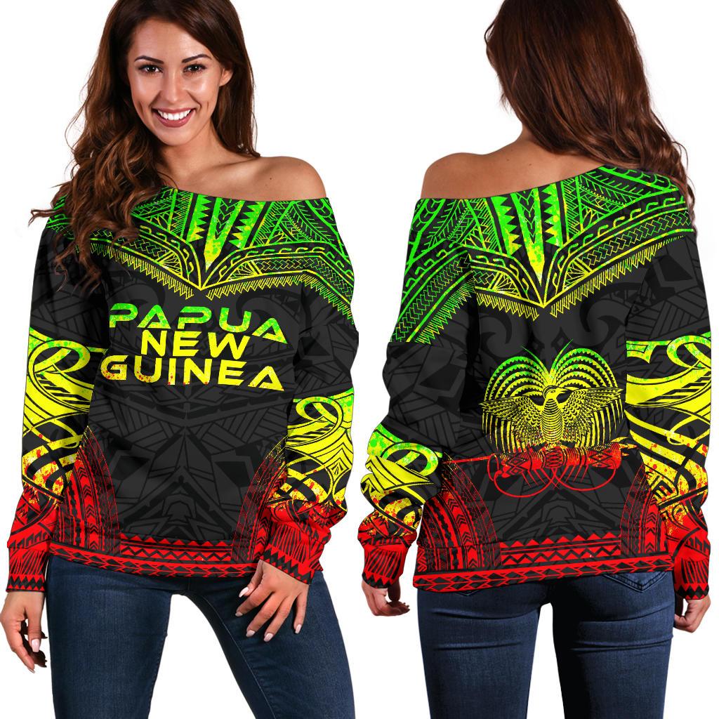 Papua New Guinea Polynesian Chief Women's Off Shoulder Sweater - Reggae Version Art - Polynesian Pride