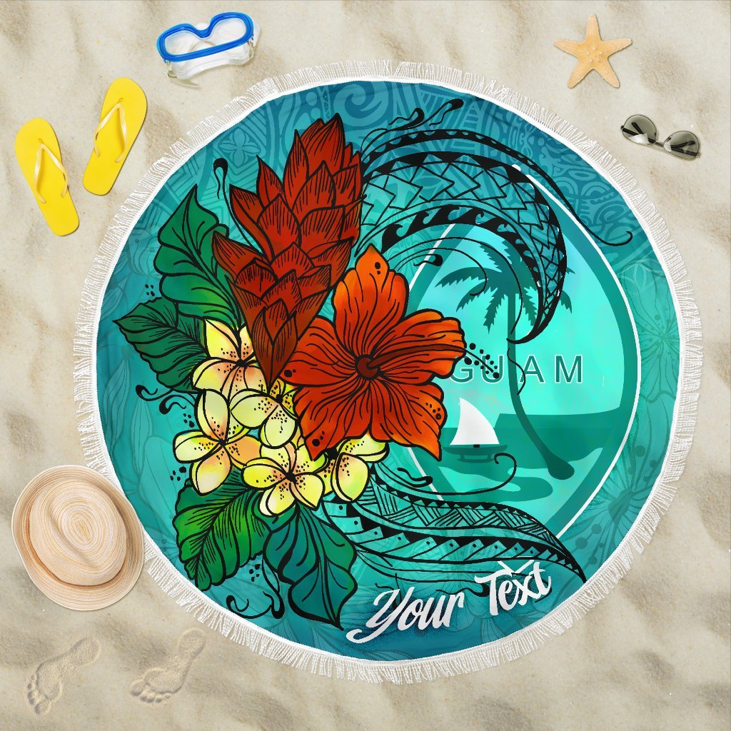 Guam Beach Blanket - Custom Personalised Tropical Flowers Style Beach Blanket - Guam - Polynesian Pride