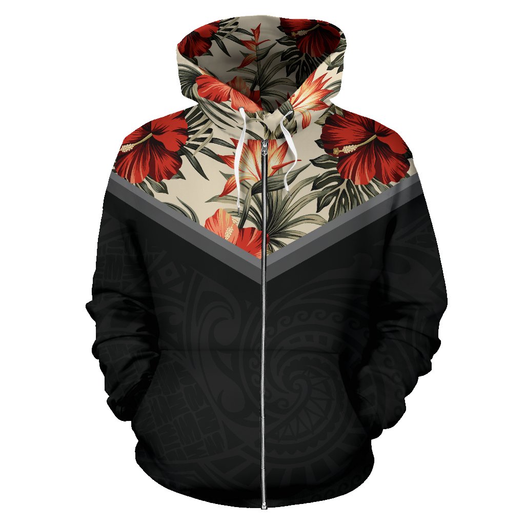 Hawaii Vintage Pattern Zip up Hoodie Red Hibiscus - Polynesian Pride