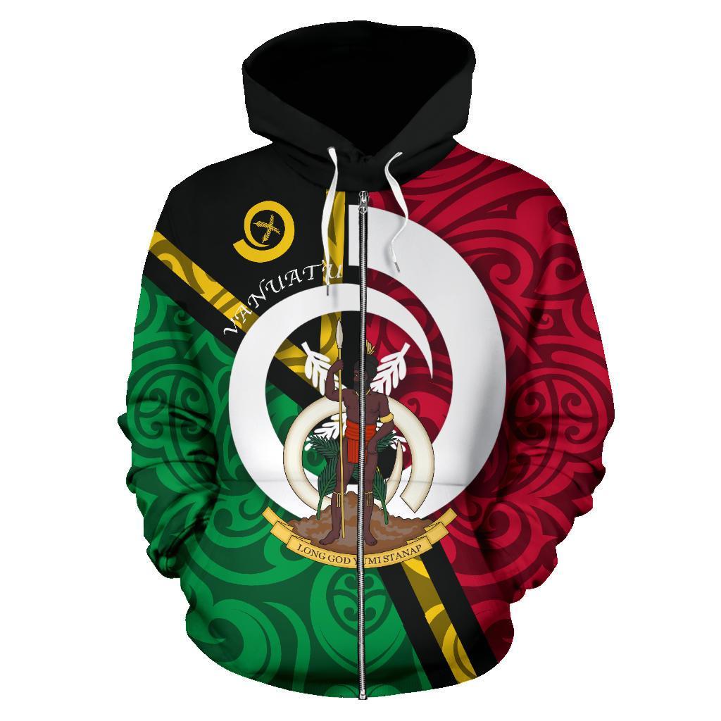 Vanuatu Zip Hoodie Vanuatu Flag Coat of Arms Design - Polynesian Pride