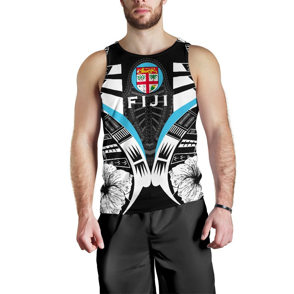Fiji Tattoo Men Tank Top Hibiscus K9 Black - Polynesian Pride