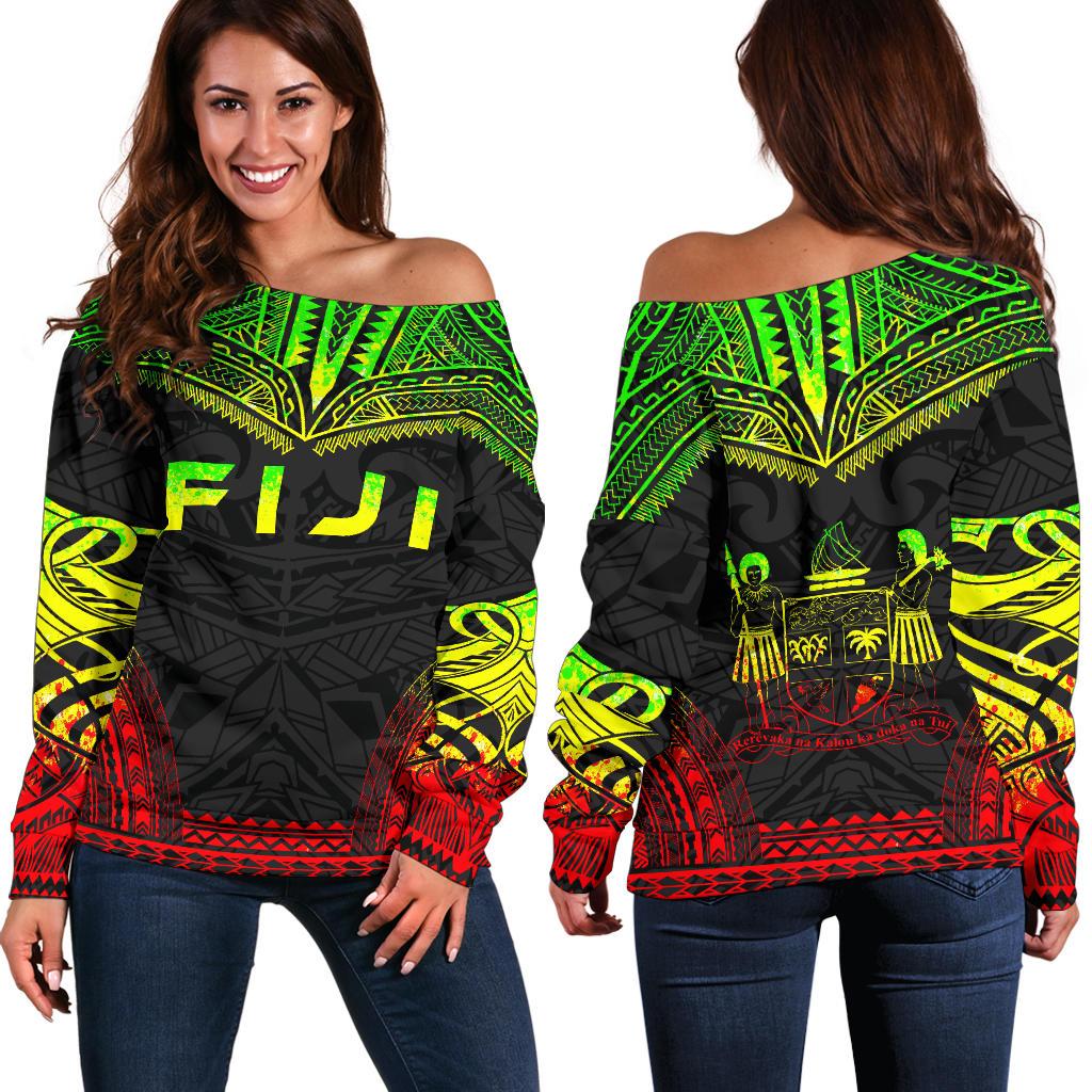 Fiji Polynesian Chief Women's Off Shoulder Sweater - Reggae Version Art - Polynesian Pride