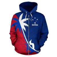 Samoa Zip up Hoodie Samoa Flag Coat of Arms Coconut Tree - Polynesian Pride