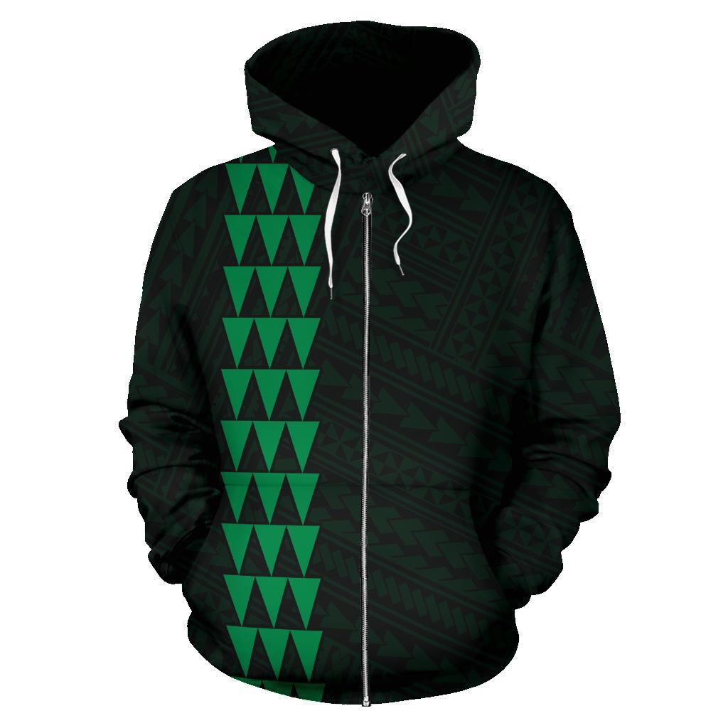 Polynesian Kakau Three Turtles Map of Hawaii Zip Hoodie Green - Polynesian Pride