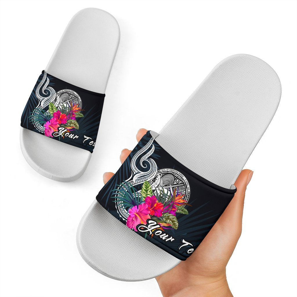 American Samoa Polynesian Custom Personalised Slide Sandals - Tropical Flower White - Polynesian Pride