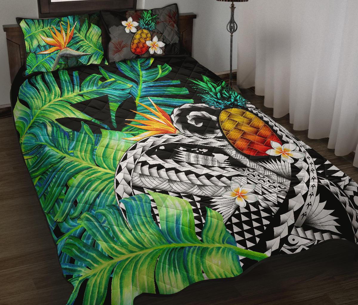 Kanaka Maoli (Hawaiian) Quilt Bed Set, Polynesian Pineapple Banana Leaves - Polynesian Pride