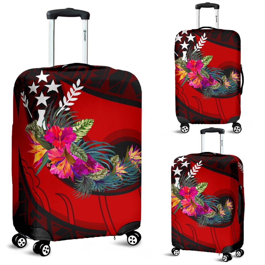 Kosrae Luggage Covers - Polynesian Hook And Hibiscus (Red) - Polynesian Pride
