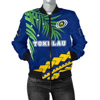 Tokelau Rugby Women Bomber Jacket Coconut Leaves Blue - Polynesian Pride
