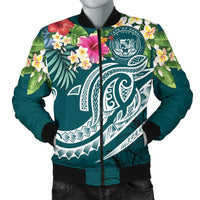 Polynesian Hawaii Men's Bomber Jacket - Summer Plumeria Blue - Polynesian Pride