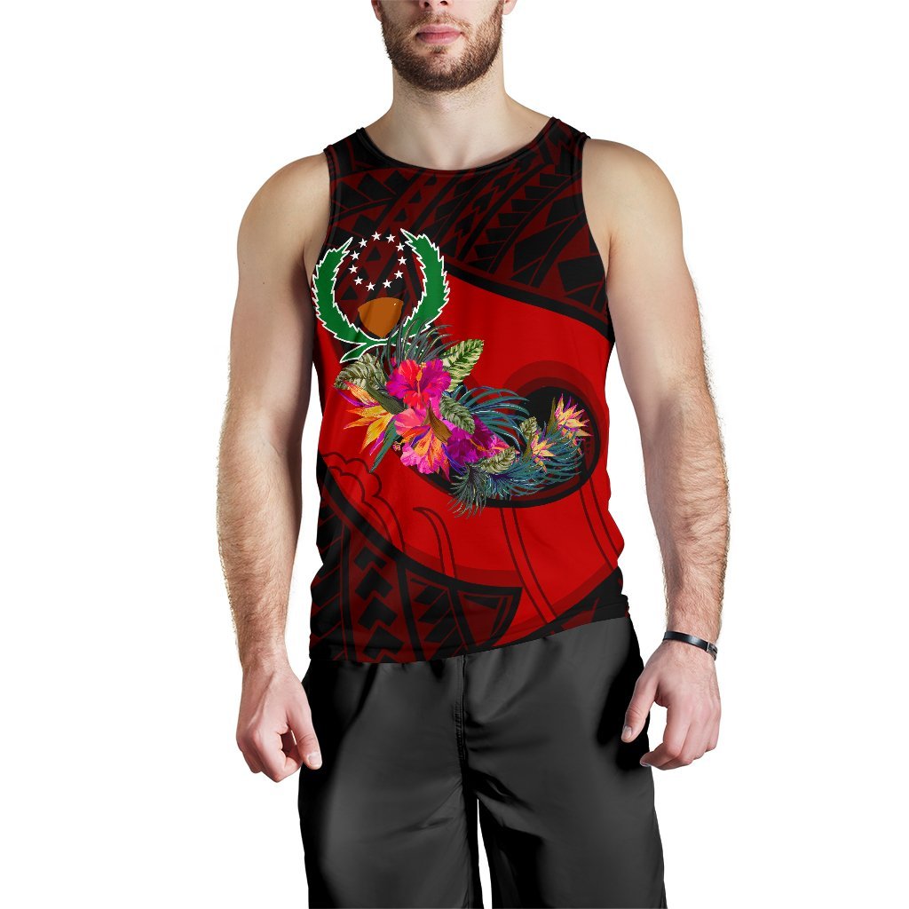 Pohnpei Men's Tank Top - Polynesian Hook And Hibiscus (Red) - Polynesian Pride