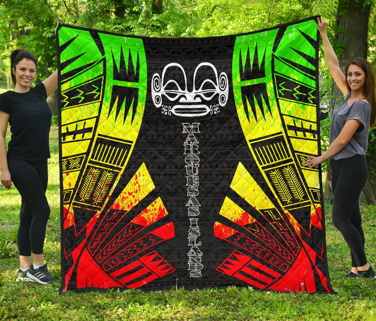 Marquesas Islands Premium Quilt - Marquesas Islands Tiki Face Polynesian Reggae Tattoo Reggae - Polynesian Pride