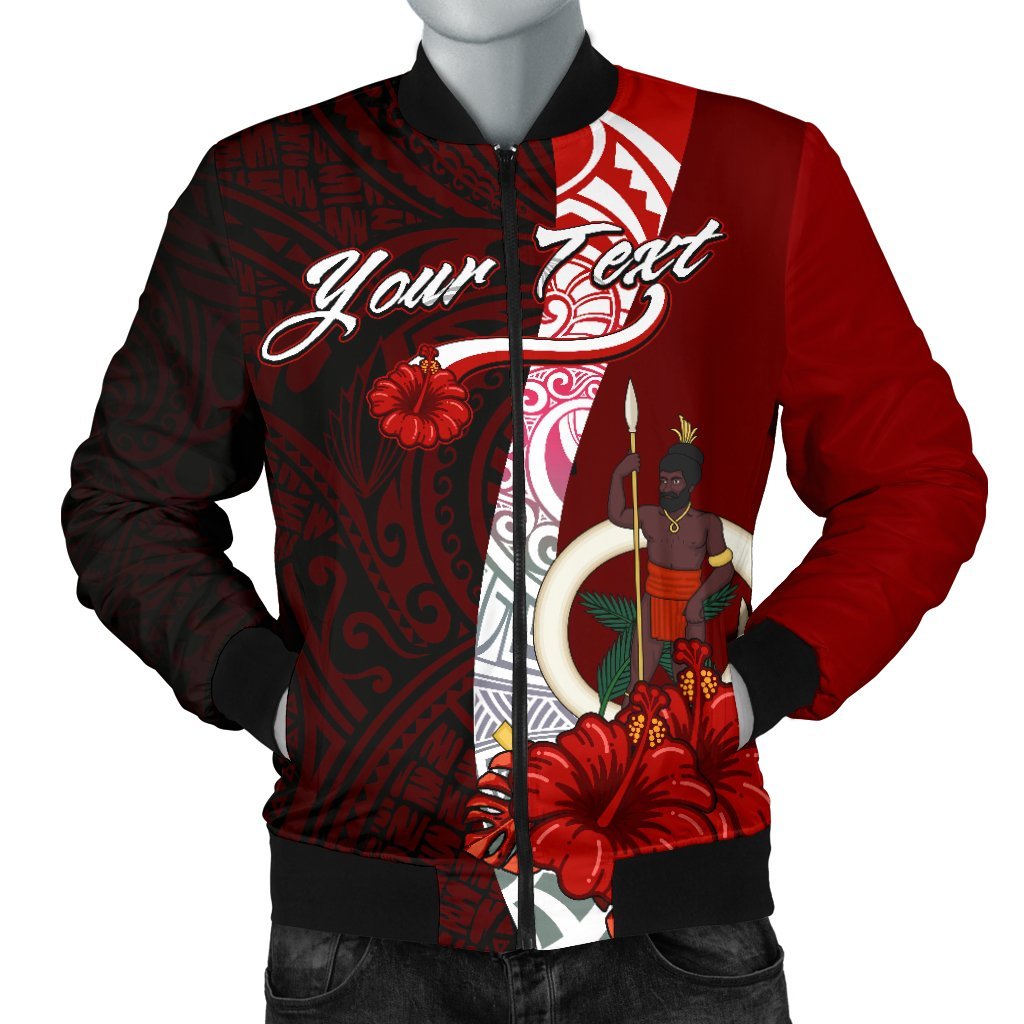 Vanuatu Polynesian Custom Personalised Men's Bomber Jacket - Coat Of Arm With Hibiscus Black - Polynesian Pride
