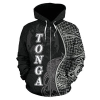 Tonga Polynesian Zip up Hoodie Coconut Tree Black - Polynesian Pride