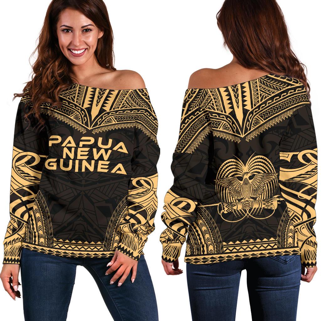 Papua New Guinea Polynesian Chief Women's Off Shoulder Sweater - Gold Version Gold - Polynesian Pride