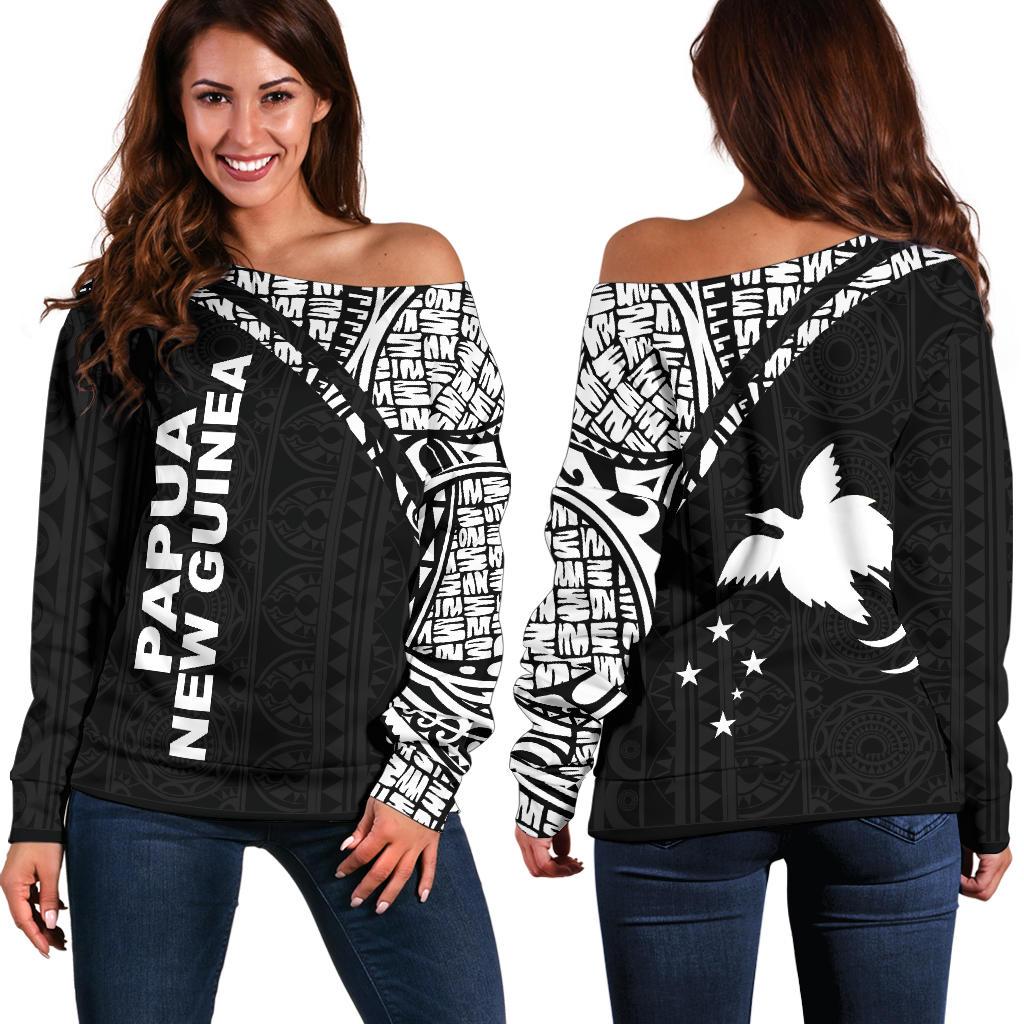 Papua New Guinea Women's Off Shoulder Sweater - Curve Style Black - Polynesian Pride