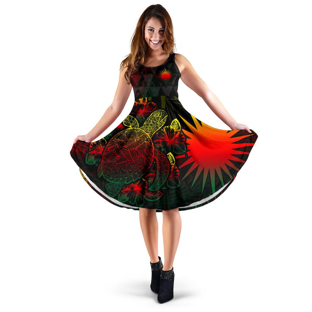 Marshall Islands Polynesian Midi Dress - Turtle Hibiscus Reggae Women Reggae - Polynesian Pride