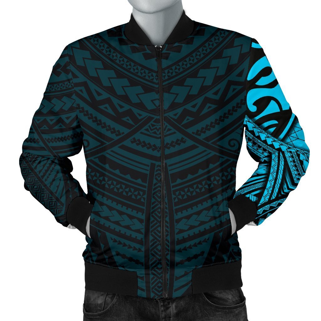 Maori Samoan Tattoo Men Bomber Jacket Blue Version Blue - Polynesian Pride