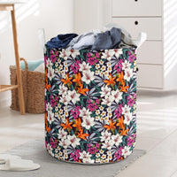Hawaii Seamless Exotic Pattern With Tropical Leaves Flowers Hawaii Laundry Basket Laundry Basket One Size Black - Polynesian Pride