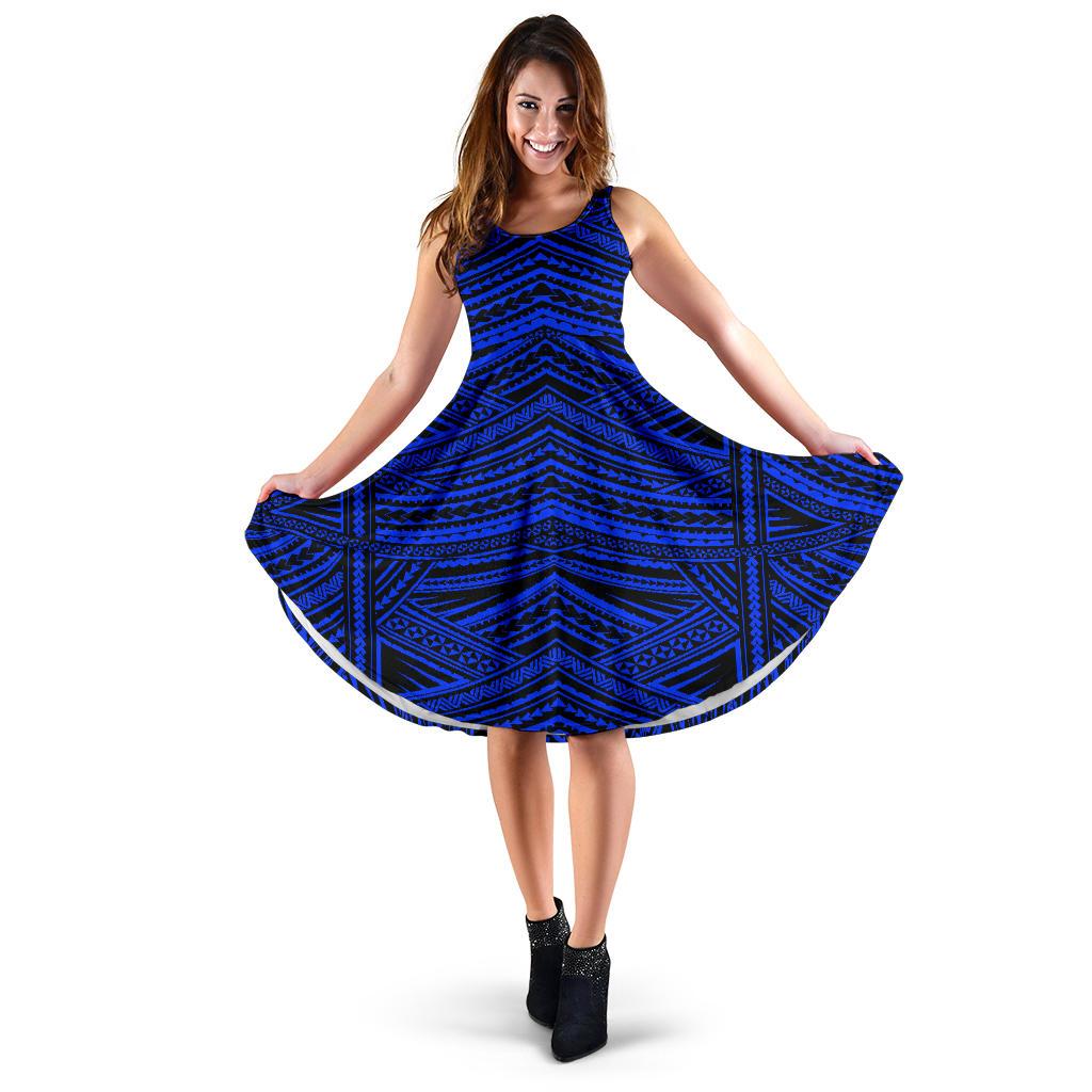 Polynesian Midi Dress - Polynesian Style 13 Women Black And Blue - Polynesian Pride