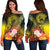 American Samoa Polynesian Women's Off Shoulder Sweater - Humpback Whale with Tropical Flowers Yellow - Polynesian Pride