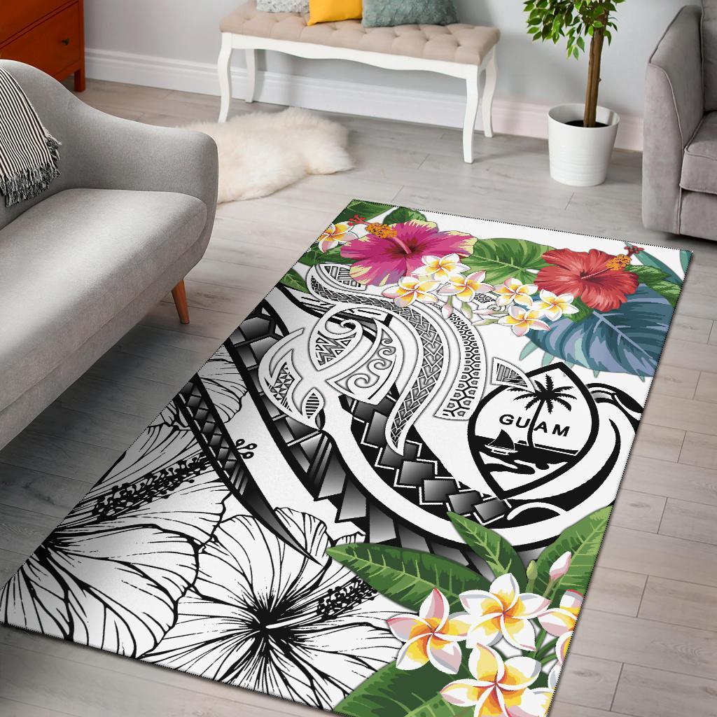 Guam Polynesian Area Rug - Summer Plumeria (White) White - Polynesian Pride