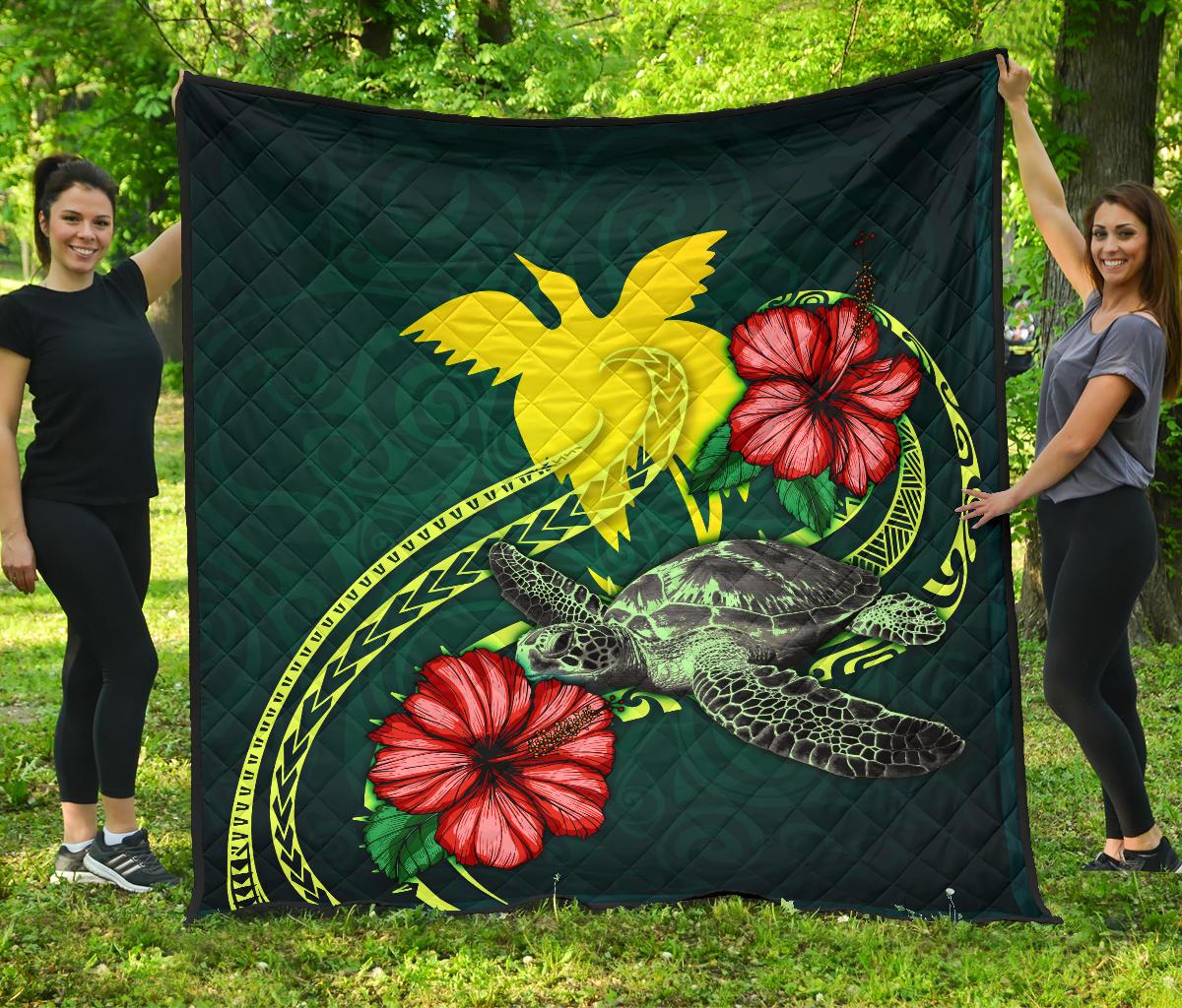 Papua New Guinea Polynesian Premium Quilt - Green Turtle Hibiscus Green - Polynesian Pride