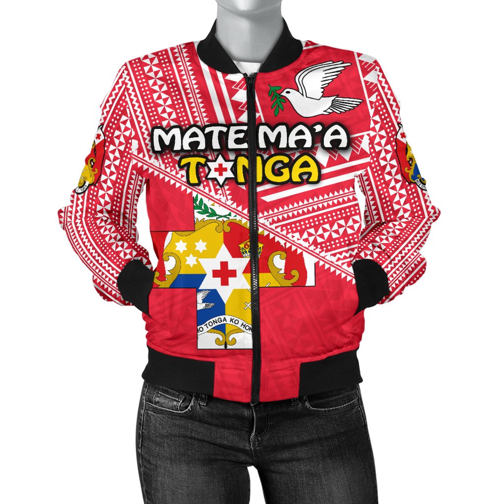 Mate Ma'a Tonga Women Bomber Jacket Coat Of Arms Red - Polynesian Pride