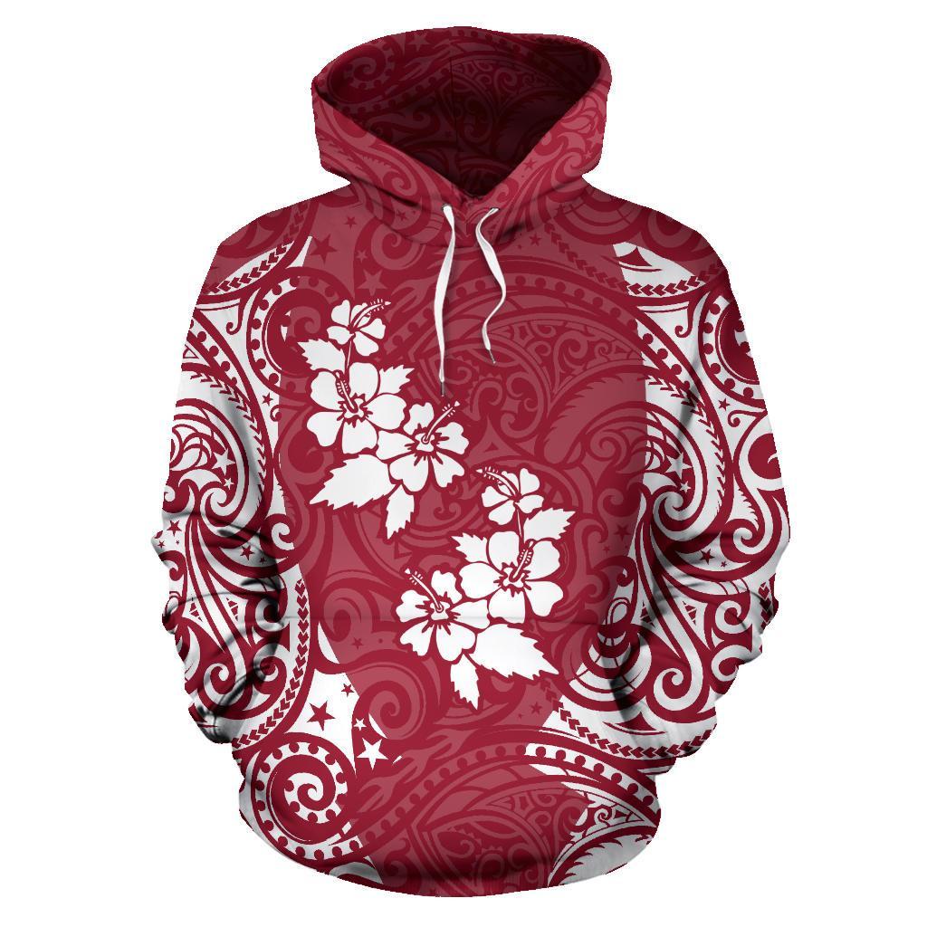 Hawaii Hoodie Hibiscus Polynesian Tattoo Red - Polynesian Pride