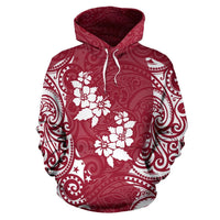 Hawaii Hoodie Hibiscus Polynesian Tattoo Red - Polynesian Pride