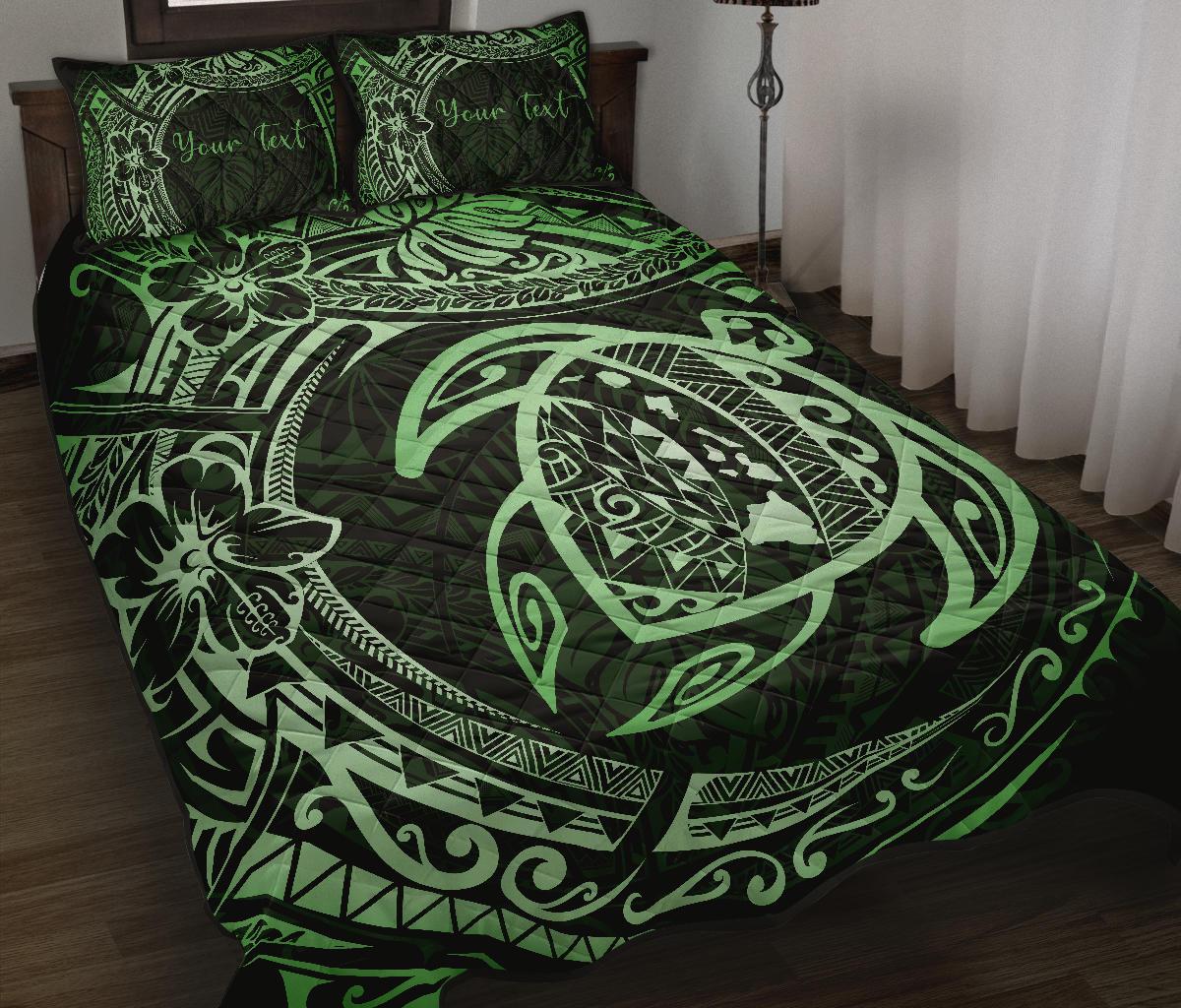 Personalized - Hawaii Quilt Bed Set Map Circle Polynesian Turtle - Green - Polynesian Pride