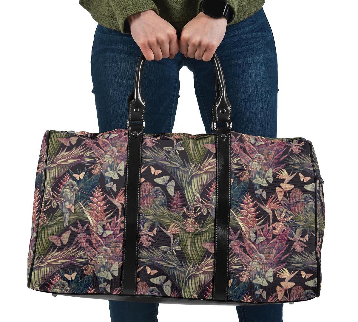 Palm Leaves, Tropical Flowers Hawaii Travel Bag Travel Bag One size Black - Polynesian Pride