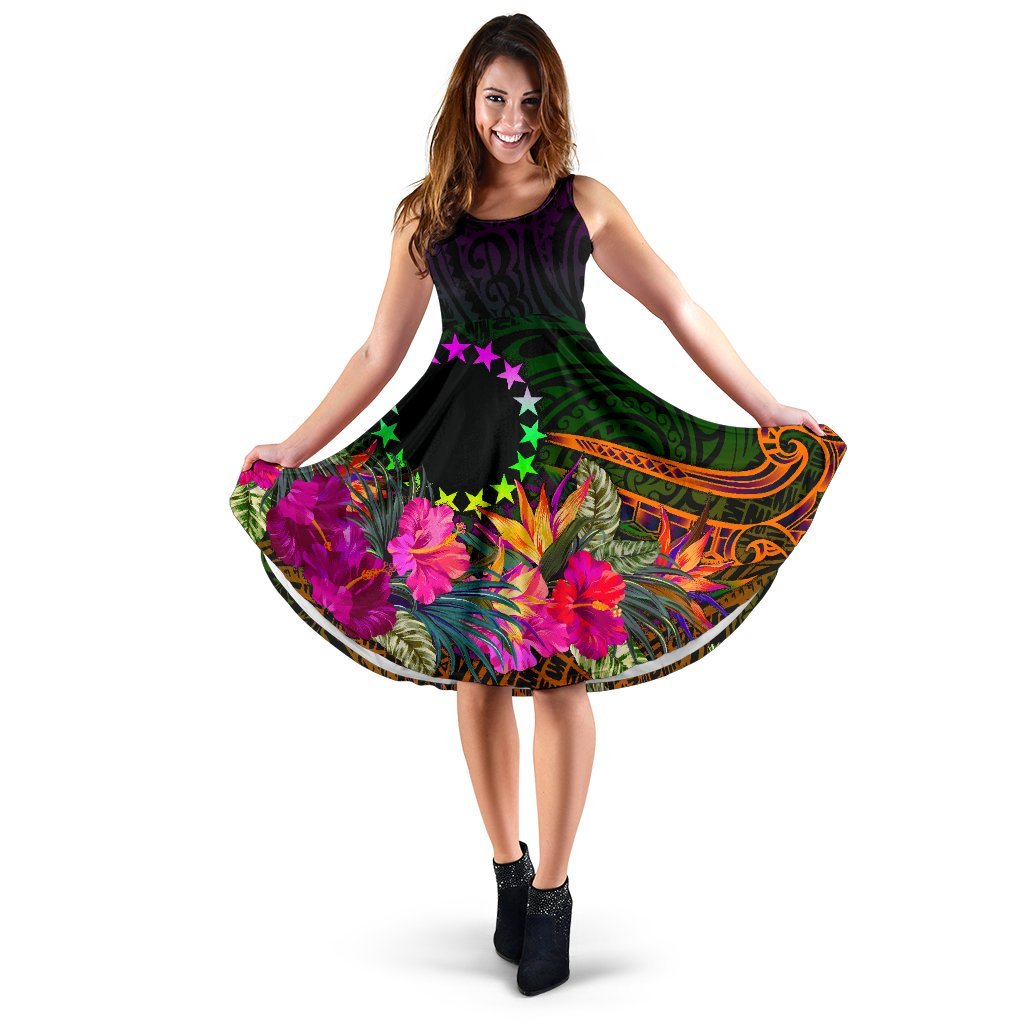 Cook Islands Polynesian Women's Midi Dress - Summer Hibiscus Women Reggae - Polynesian Pride