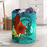 Vanuatu Laundry Basket - Tropical Flowers Style Laundry Basket - Vanuatu One Size Blue - Polynesian Pride