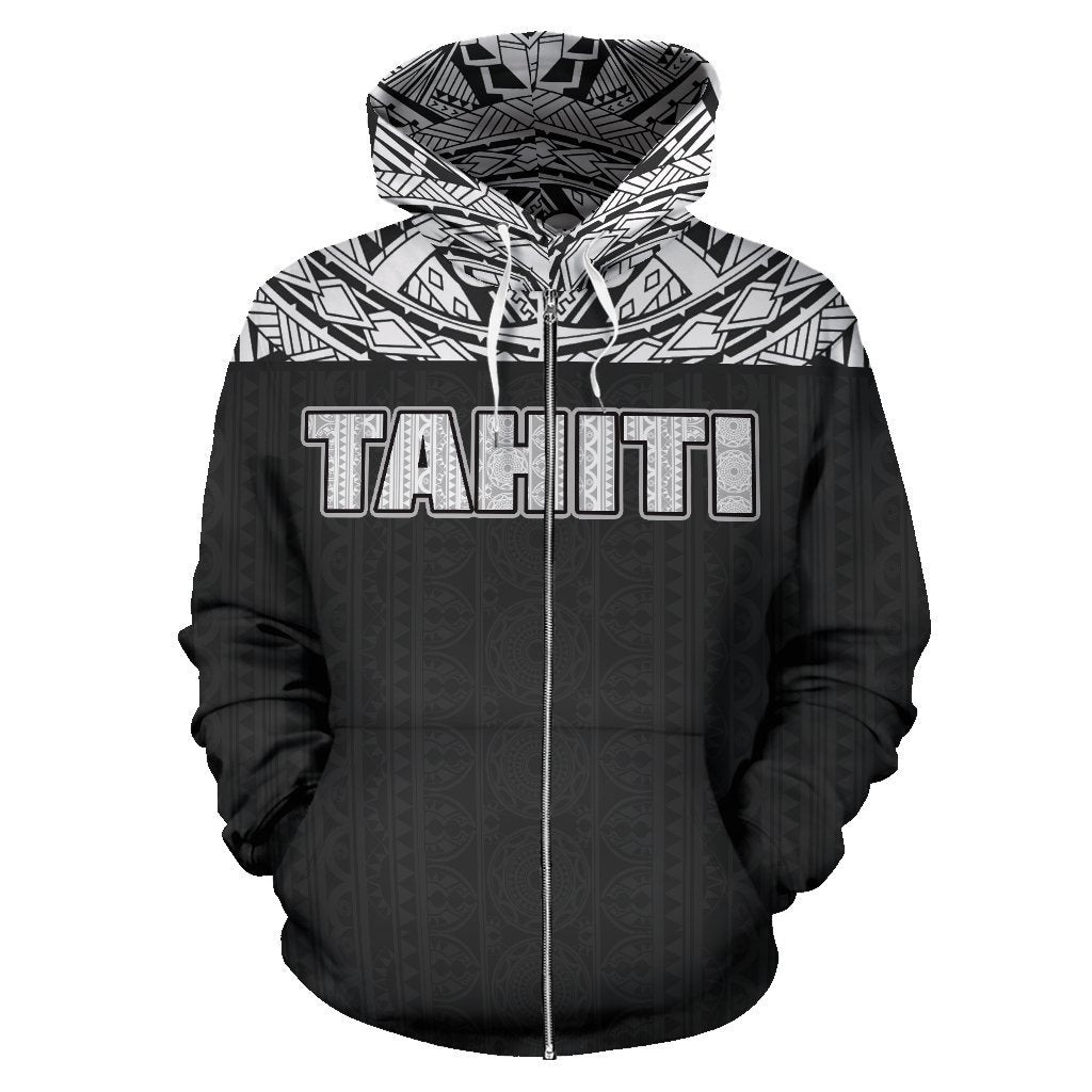 Tahiti All Over Zip up Hoodie Black Version - Polynesian Pride