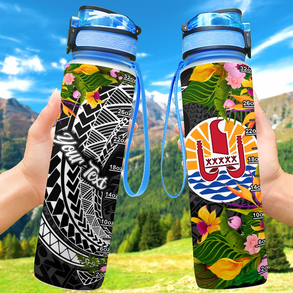 French Polynesia Custom Personalised Hydro Tracking Bottle - Seal Spiral Polynesian Patterns Hydro Tracking Bottle - tahiti 32oz Large Black - Polynesian Pride