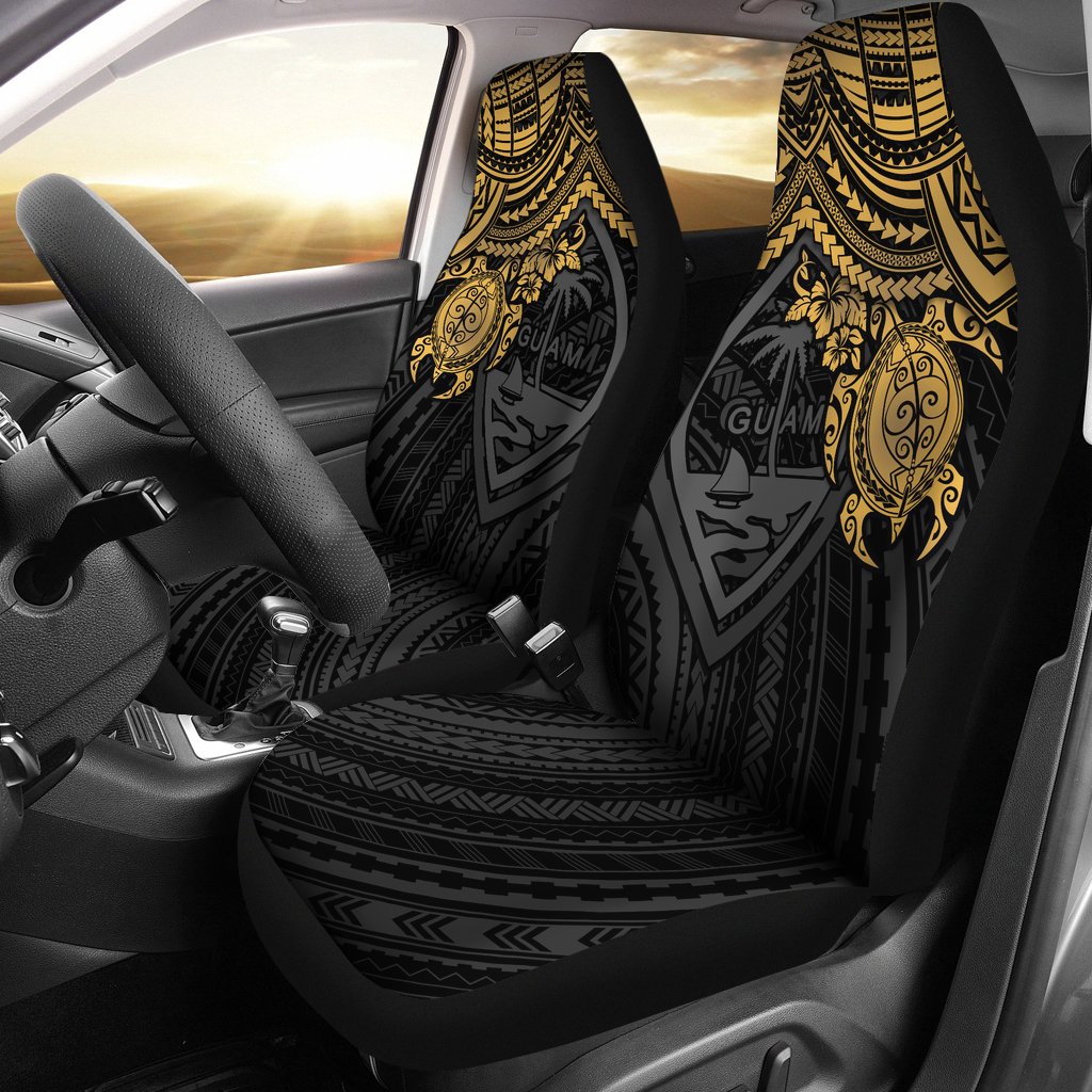 Guam Car Seat Covers - Guam Coat Of Arms Golden Turtle Universal Fit BROWN - Polynesian Pride
